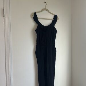 Loft Ruffle Neck Black Jumpsuit - Size Small